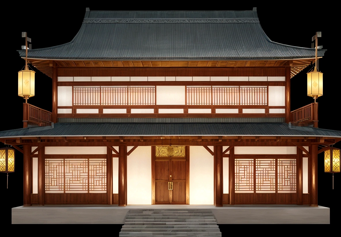 illustration of a traditional chinese building with lanterns and a bird, temple background, zen temple background, background depicting a temple, digital painting of a pagoda, japanese temple, japanese house, korean traditional palace, background art, palace background, chinese building, artwork in the style of z.w. gu, cyberpunk japanese temple, inspired by Shūbun Tenshō