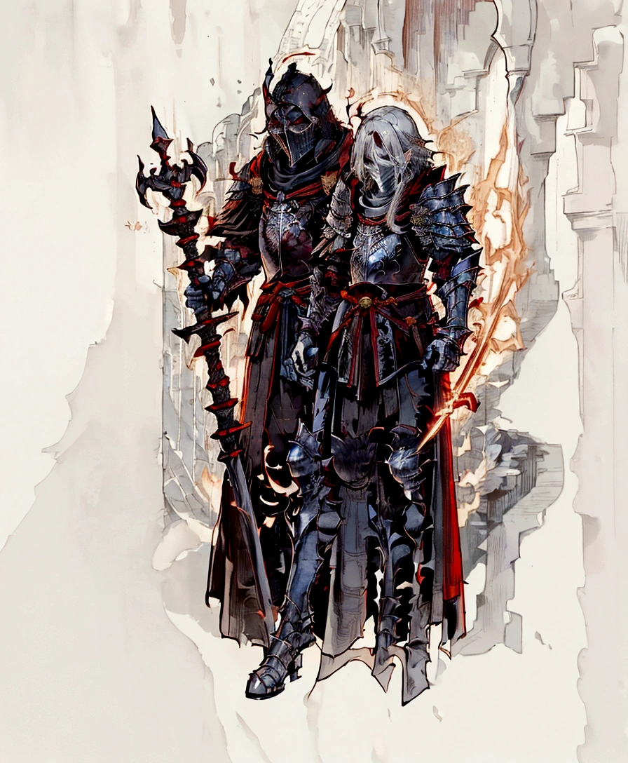 a close up of a person in a red robe holding a staff and book, flowing robes and leather armor, picture of a male cleric, armor and robes, dark crimson robes, anthropomorphic raven knight, wearing robes of silver, wearing dark red armor, full body red cloak, crimson cloak, full body white red cloak, rpg concept art character, bishop character