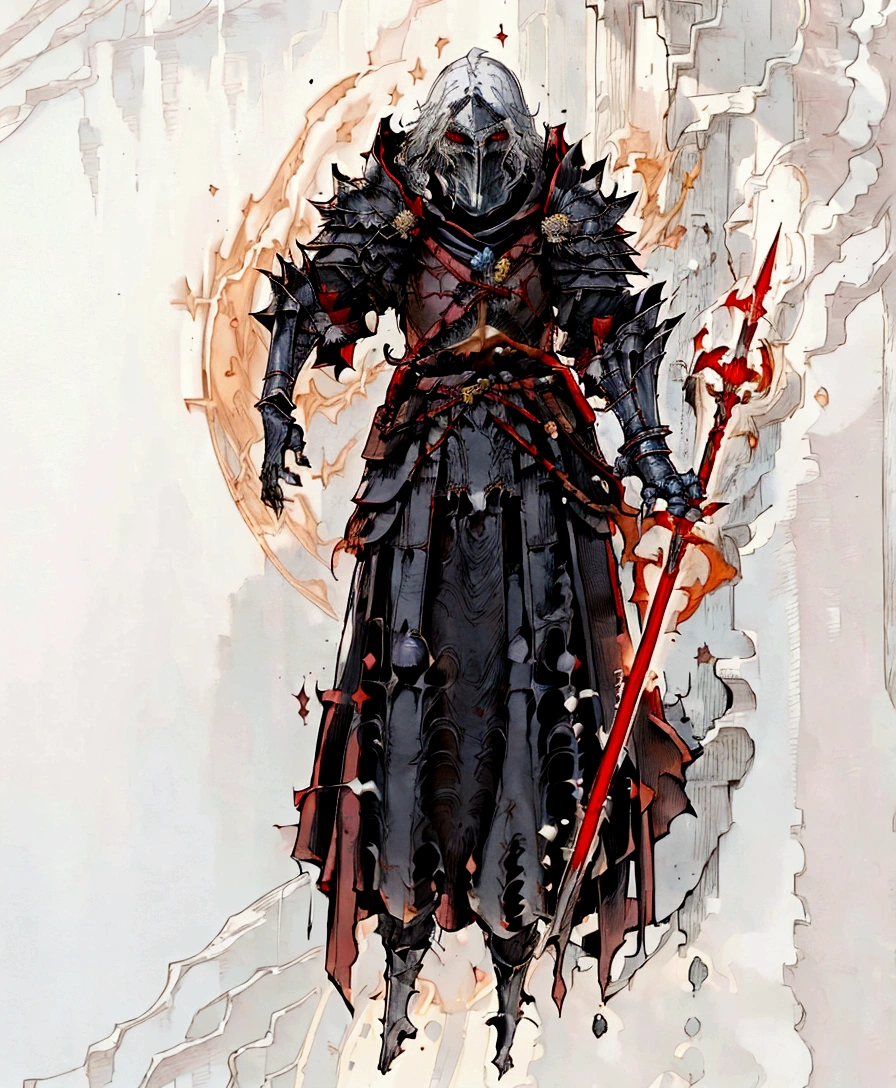 a close up of a person in a red robe holding a staff and book, flowing robes and leather armor, picture of a male cleric, armor and robes, dark crimson robes, anthropomorphic raven knight, wearing robes of silver, wearing dark red armor, full body red cloak, crimson cloak, full body white red cloak, rpg concept art character, bishop character