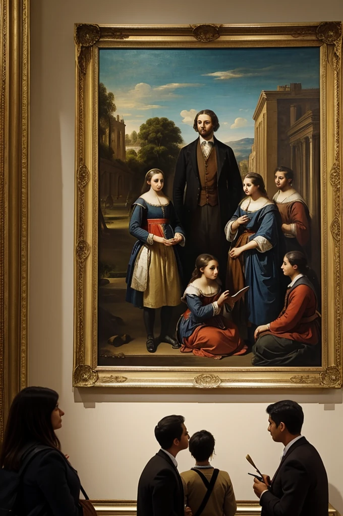 A group of people admiring a painting