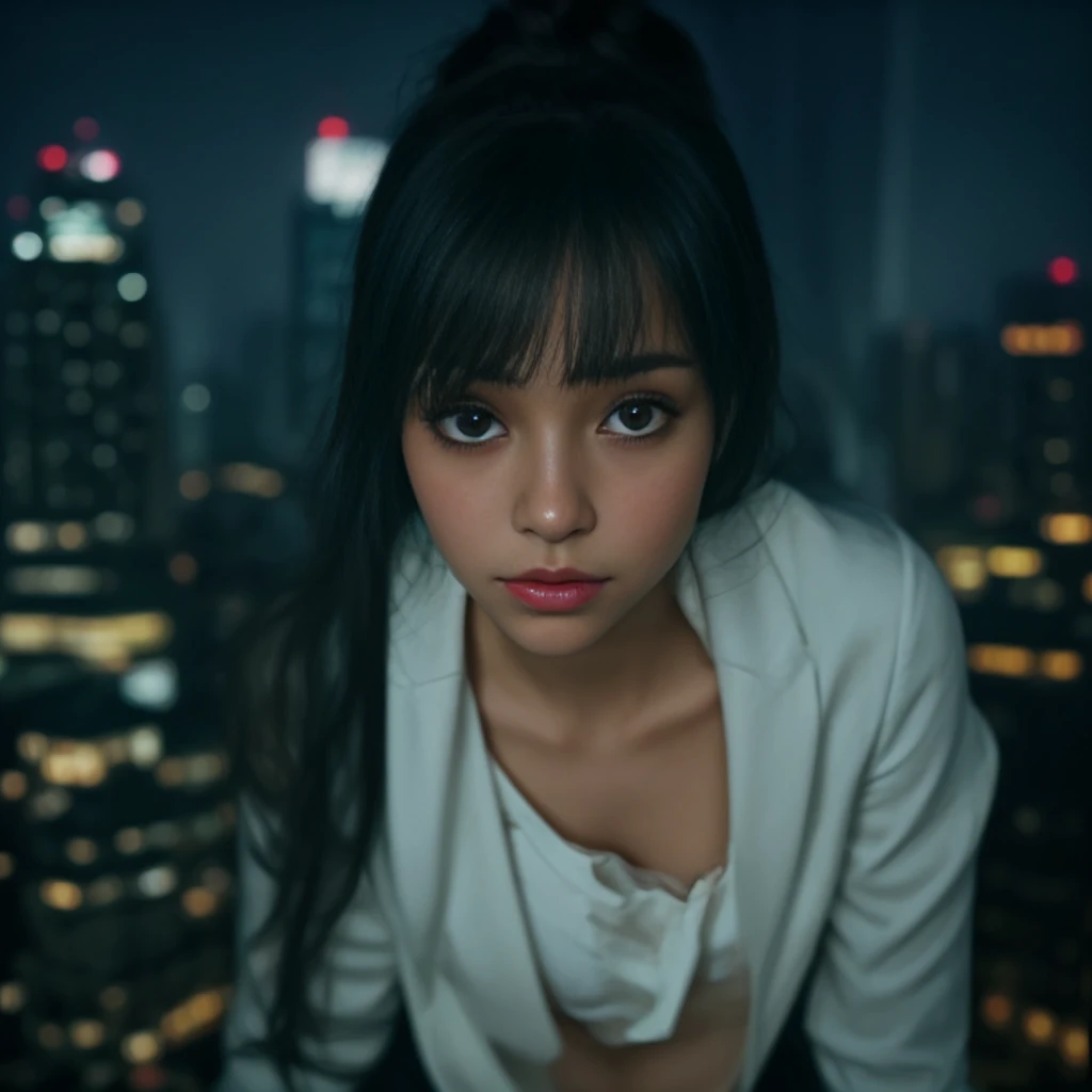 (city_night_lights,cityscape,
office lady,white coat,white_miniskrt,pantyhose),
,hand in own hair,
tight white gloves,
from above,
(looking away),
(parted lips),happy,
smile,(detailed eyes,bright pupils),shiny skin, skindentation,
hiqcgbody,big eyes,unparalleled masterpiece, ultra realistic 8k CG, clean, beautiful face, shiny skin,(skindentation),
by Ed Blinkey, Atey Ghailan, Studio Ghibli, by Jeremy Mann, Greg Manchess, Antonio Moro, trending on ArtStation, trending on CGSociety, Intricate, High Detail, Sharp focus, dramatic, Ithlinni