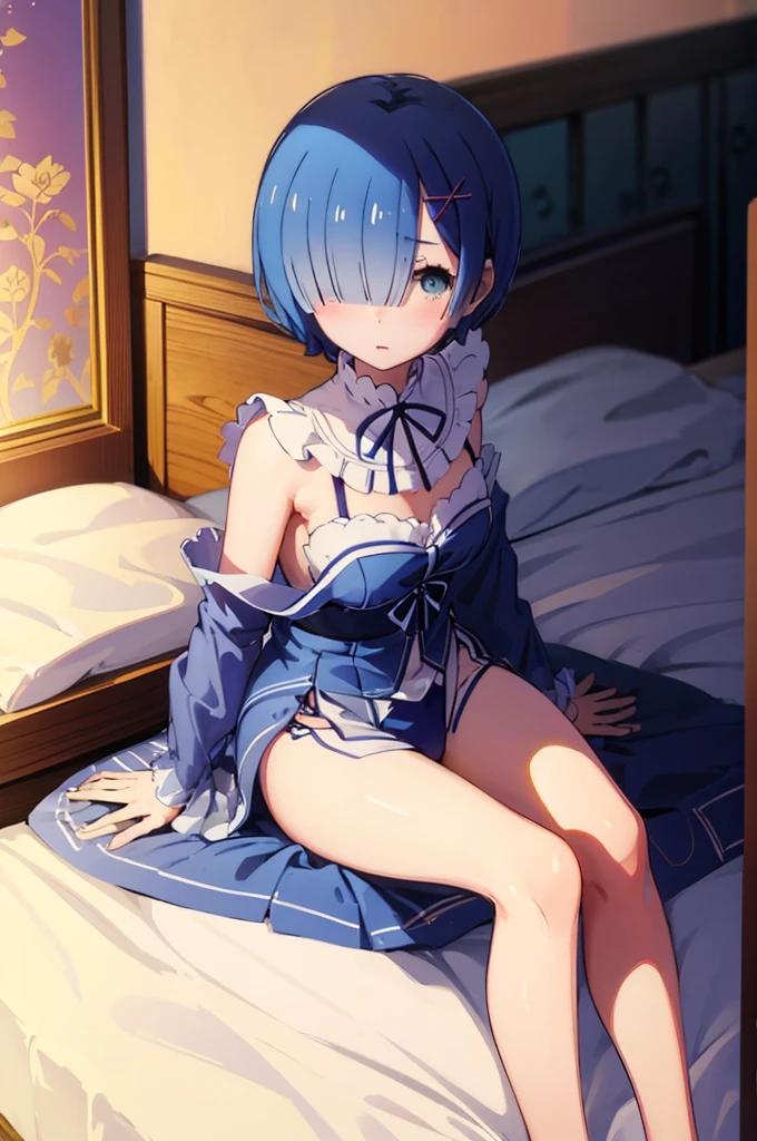 blueの髪、short hair、hair over one eye、blueの下着姿、,Random pose、M-shaped spread legs、Random underwear、blueの髪、short hair、hair over one eye、blueの下着姿、Blushing、Random erotic poses、Bedroom、On the bed、Spread your legs、Glamorous expression、M-shaped spread legs、blueのパンティ、blue