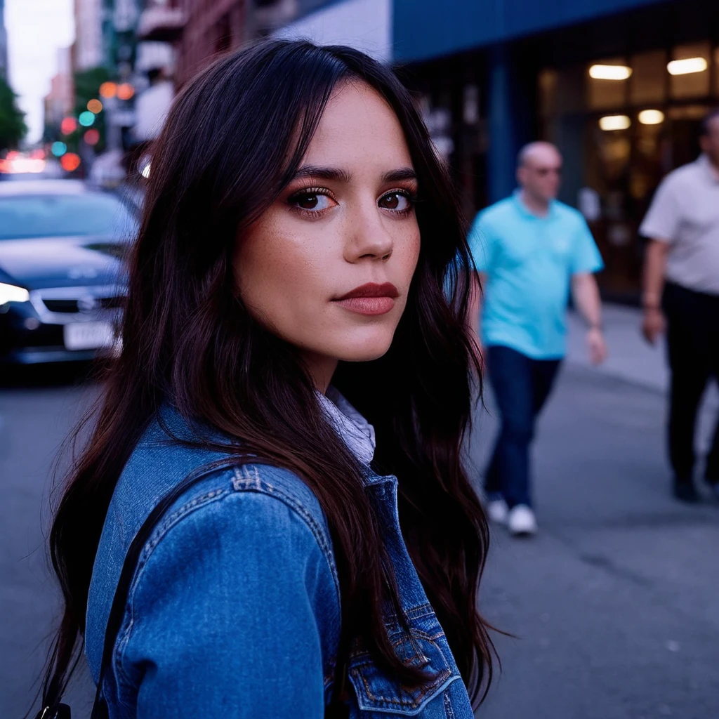 cinematic photo Mid-shot portrait of a beautiful ((ohwx woman)) in her 30s , with long hair, candid street portrait in the style of Martin Schoeller award winning, Sony a7R . 35mm photograph, film, bokeh, professional, 4k, highly detailed