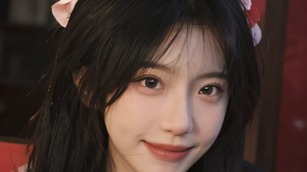 best quality, Ultra-high resolution, (Realistically:1.4),Cute hairpin,Baoyu girl,European style apartment,(flat chest:1.2) ,A pair of clear and charming peach blossom eyes,Royal sisters,Sunshine on the face,Big wavy hairstyle,(necklace:1.2),(White skin:1.4),Sense of atmosphere,A beautiful girl, Smile,Look directly at the audience, Cleavage close-up ,(lifelike:1.4),1 girl,Sexy,(Upper Body:1.4),(wet),(:1.2)