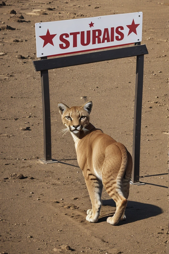 A puma with the sign in its paw that says stars