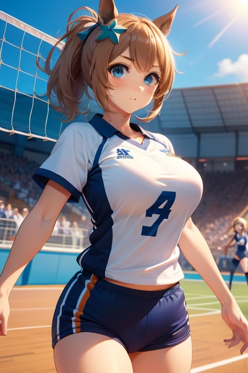 taiki shuttle \(umamusume\), volleyball, multiple girls, sportswear, stadium