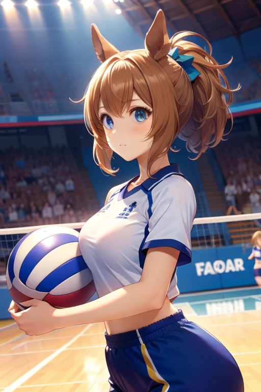 taiki shuttle \(umamusume\), volleyball, multiple girls, sportswear, stadium