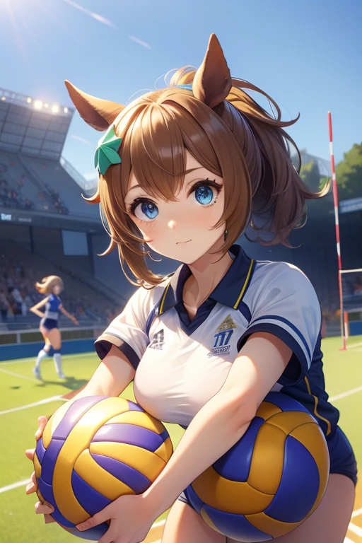 taiki shuttle \(umamusume\), volleyball, multiple girls, sportswear, stadium