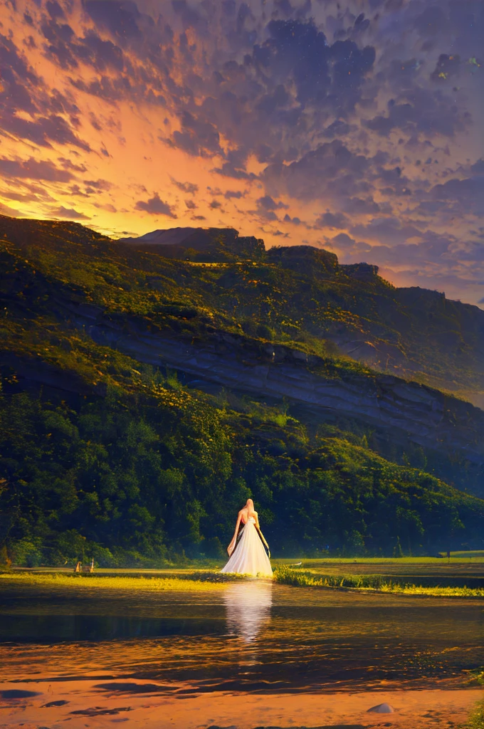 ((zelda)), 1 girl, beautiful face, Princess, wearing transparent white dress without underwear, full body view, long blonde hair, fantasy castle landscape, no underwear, slim body, long legs, wearing high heels, shiny skin, ((bare butt))