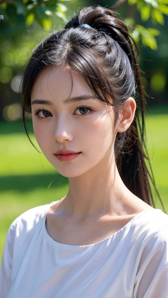 dress,outdoors,Urban Park,On the lawn,One woman,close up face,fully body photo,masutepiece, The highest image quality, High quality, the background is clear,Beautiful woman, Japanese, Detailed, Ultra-detailed, finely detail, hight resolution, 8K Wallpaper, Perfect dynamic composition, Beautiful detailed eyes ,Detailed eyes, Detailed skin, Beautiful skin, 超hight resolution, (reality: 1.4),Very beautiful woman, Slightly younger face, Beautiful skin, slender, (Ultra photo realsisim), (hight resolution), (8K), (Very detailed) (beautifully detailed eyes), (super detailed), (Detailed face), view the viewer, Fine details, Detailed face, Staring straight ahead, Staring straight ahead, photos realistic, Bright lighting, Professional Lighting, Black hair,poneyTail,a baby face,sixteen years old,Hairstyle: ponytail,Long ponytail hairstyle,slight smile,