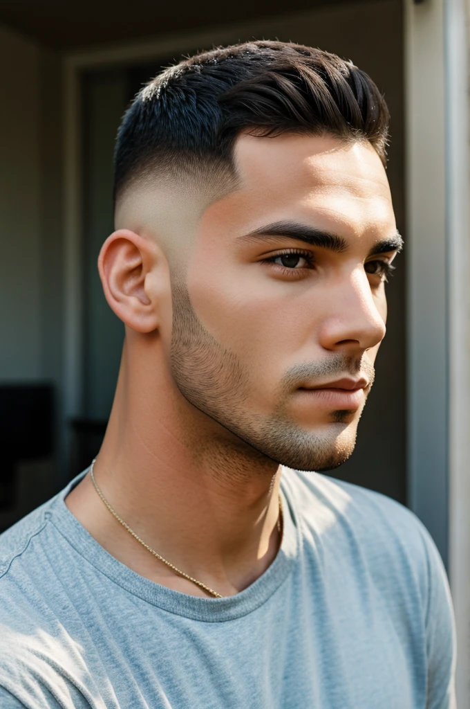 Boy with high fade haircut