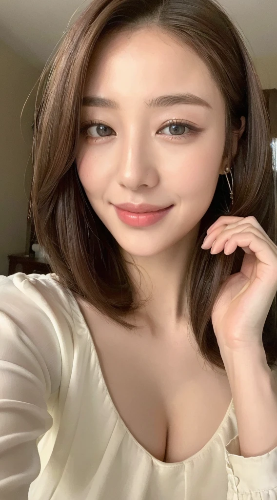 ((Highest quality, 8K, masterpiece: 1.3)), One girl, The beauty of slim abs: 1.3, (Hairstyle Casual, Big Breasts: 1.2), dress: 1.1, Super detailed face, Delicate eyes, double eyelid, smile, Home