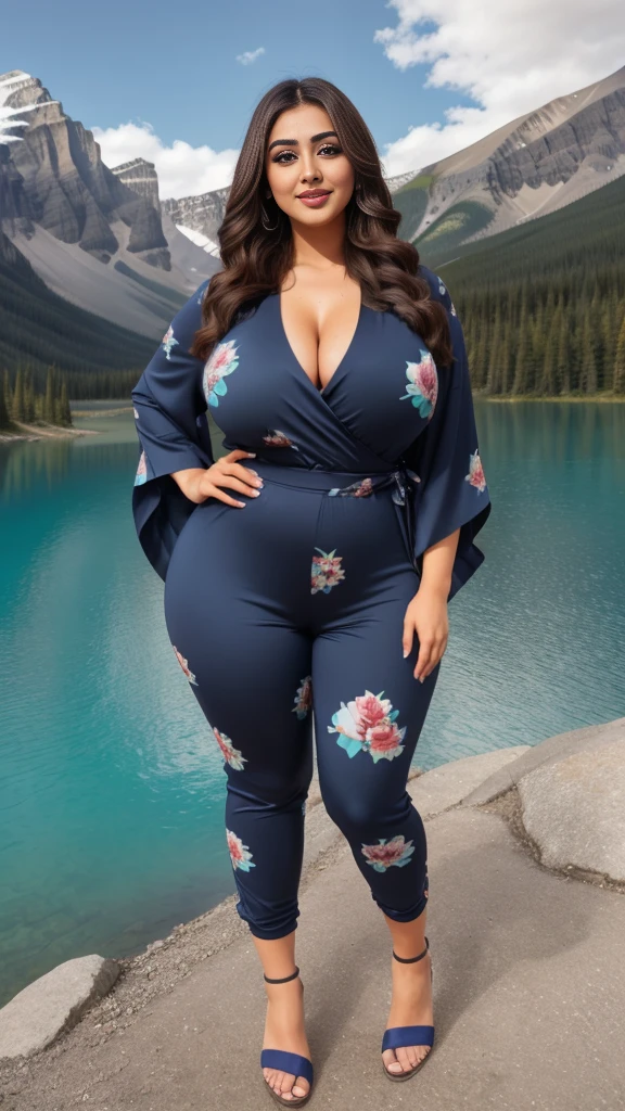 monali thakur Indian beautiful actress curvy plus size hour glass bulky huge figure woman, closeup camera view, big huge m-cup , wearing Allover Print Batwing Sleeve Belted Jumpsuit(Random Print)

Color: Navy Blue , covered Bust , elegant standing position, eye contact view, different style hairstyle, bright eyes, thin eyebrows, fair skin, blushing cheeks, prefect head to toe view, full body, and expansive views, ideal for high-fashion or editorial shoots, ultra realistic skin texture, head to toe view, full body shot, full body view, smile face, black hair, Indian face, perfect skin tone light, ultra realistic skin texture, bigger waist, busty, big , fleshy thighs, thick thighs, busty, full body view, Banff National Park, Canada: Majestic mountains, turquoise lakes, and pristine wilderness.
