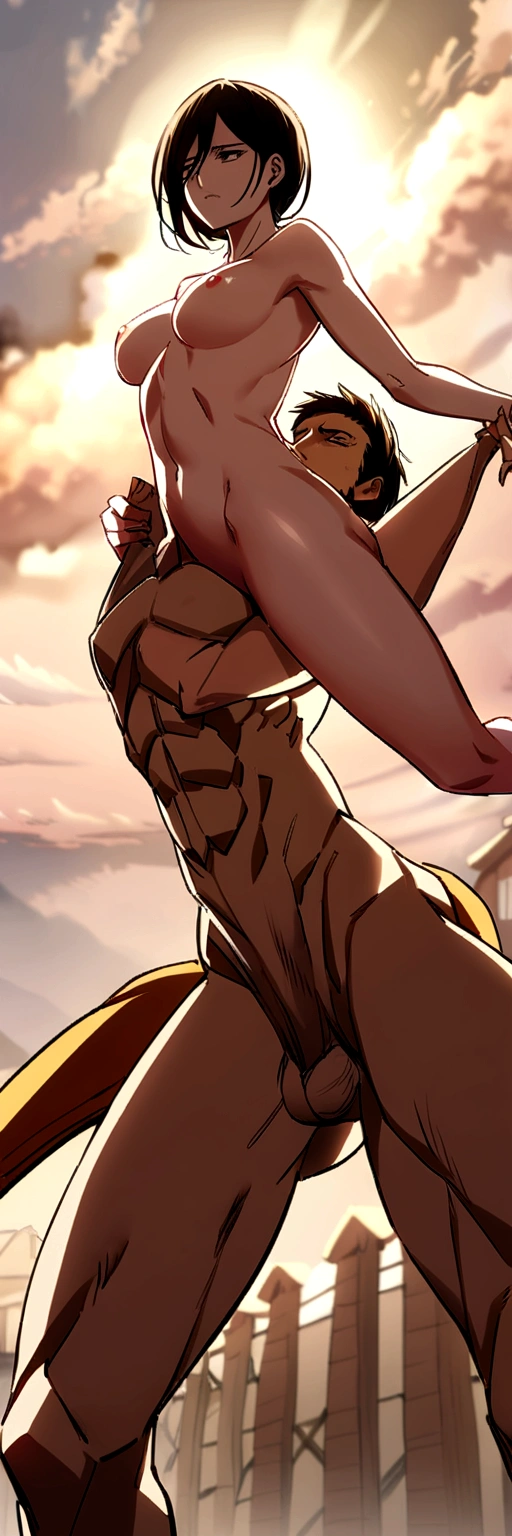 Mikasa de shingeki no kyojin diseño s4, naked riding a big cock