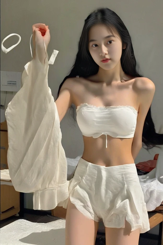 Realistic white bikini, small breasts are exposed, Nipples, Slim high school student, young, Japanese women, high school girl, , cute, Long black hair