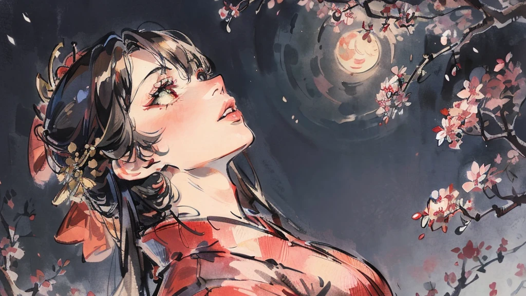 (((Oiran))),(((Prostitute))), Flashy kimono,hair ornaments, Scenery of kyoto,(((night))),(((night))),(((night))),(((night))),(((night))),(((night))),(((night))),(((night))),(((night))),(((night))),(((night))),(((night))),(((night))),(((night))),(((night))),(((night))),(((night))),(((night))),(((night))),(((night))),(((night))),(((night))),(((night))),(Lips are red:1.5)、 20-year-old, Watercolor, masterpiece, Highest quality, Very delicate and beautiful girl,Very delicate and beautiful, world masterpiece theater, Super detailed, Very detailedな, Highest quality,(((赤いFlashy kimono)))。(((赤いFlashy kimono)))。(((赤いFlashy kimono)))。(((赤いFlashy kimono)))。(((赤いFlashy kimono)))。(((赤いFlashy kimono)))。(((赤いFlashy kimono)))。(((赤いFlashy kimono)))。 (((Black Hair))), (((Black Hair))), (((Black Hair))), (((Cherry tree))), (((Cherry tree))), (((Cherry tree))), (((Cherry tree))), (((Upper Body))), (((Upper Body))), (((Upper Body))), (((Upper Body))), (((Upper Body))), (((Upper Body))), High resolution, Very detailed,5 girls, Highest quality, figure, masterpiece, Highest quality, Accuracy, A woman in her twenties from the late Edo period.。(((赤いFlashy kimono)))。 。In the style of old Japanese paintings with low saturation、The women look like modern anime characters..、She has a bit of Kabuki makeup on..。Strong 2D feel。night。night。night。night。night。night。night。night。background, たくさんの花びらが散っている大きなCherry tree、And a huge full moon,(((looking up))),(((looking up))),(((looking up))),(((looking up))),(((looking up))),(((looking up))),(((looking up))),(((looking up))),(((looking up))),(((from above))),(((from above))),(((from above))),(((from above))),(((from above))),(((from above))),(((from above))),(((from above))),(((from above))),(((from above))),(((from above))),(((from above))),(((from above))),(((from above))),(((from above))),(((from above))),(((from above))),(((from above))),(((from above)))