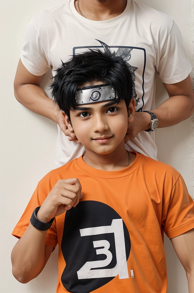 Naruto hand with a boy and the boy t shirt have name Dheeraj