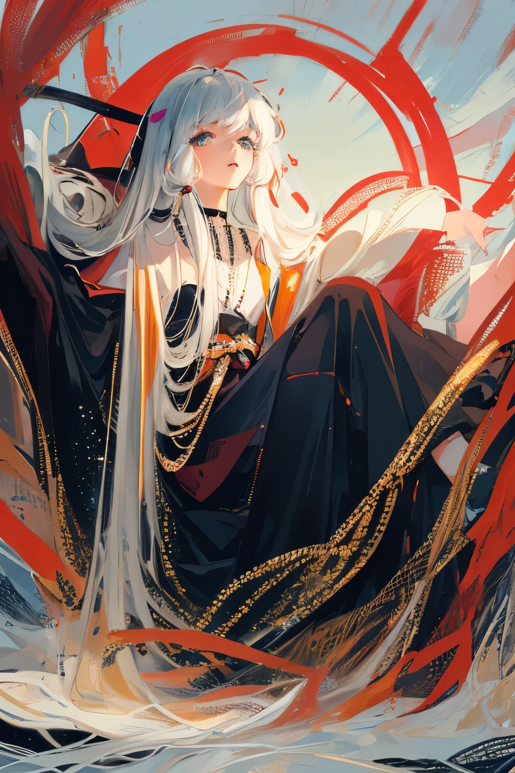 ((masterpiece, superb, Very detailed, high resolution)), Solitary, beautiful girl, Bright Eyes, Perfect eyes, , Black and white gold theme,