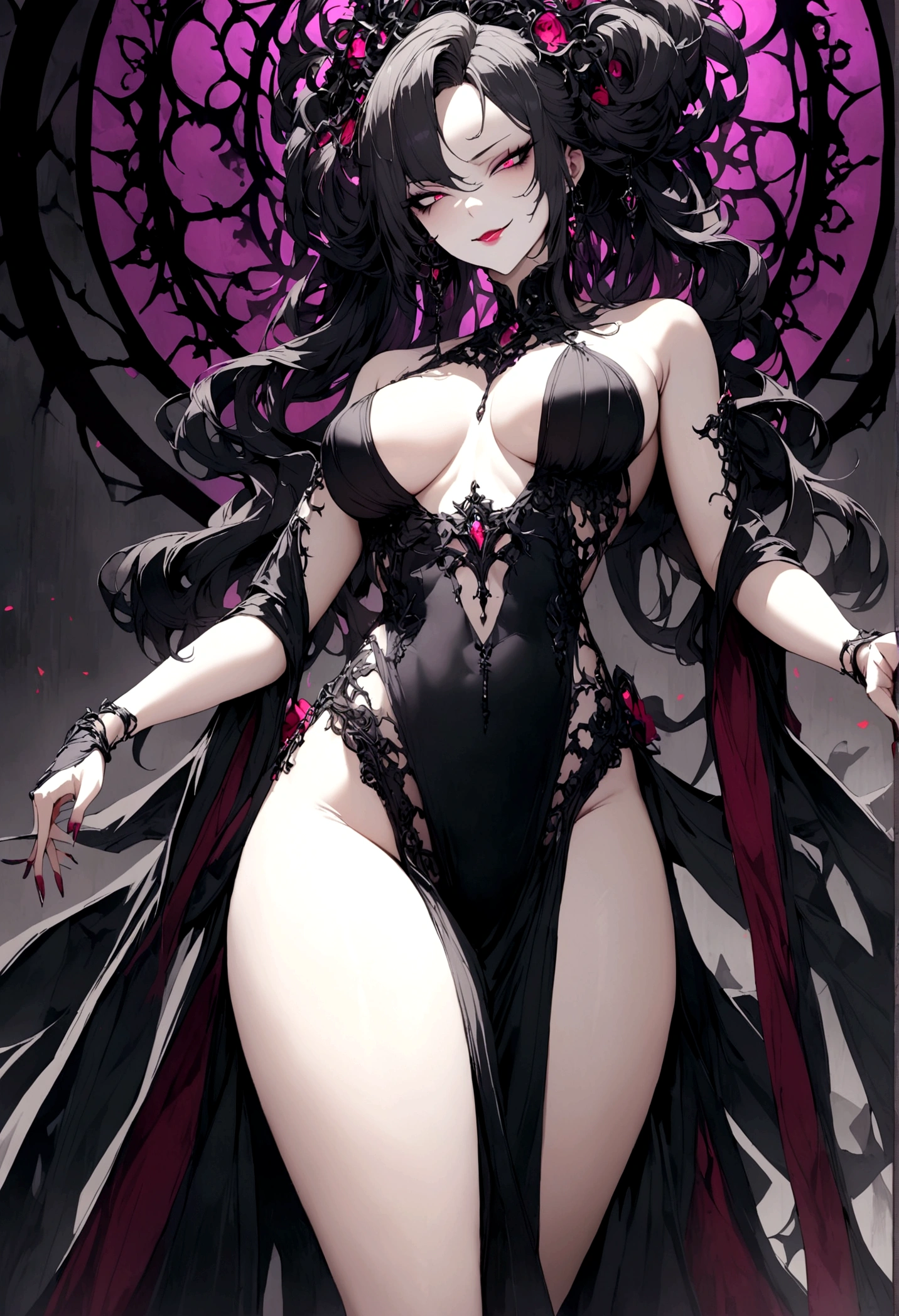 goddess of manipulation, beautiful, evil, seductive, evil smile, perfect body