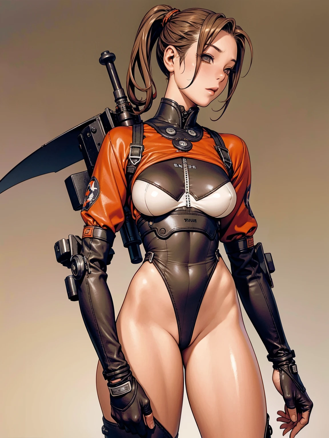 (((Rust skin))), (((back view))), (((phoenix tattoo on back))), (((rusty suit))), (((perfect ass))), (((best qualityer: 1.4))), (((Afro))), (((DuneWalker))), (((post-apocalypse))), (Unbeatable masterpiece), (hiper HD),(CG 8k hyper-realistic), (((breasts big))), (((hyper feminine))), sensuous girl, (bob hair with straight bangs), ((( sculptural body ))), (((1 girl))), 20 year anime girl with perfect body, Beautiful and well-groomed face, slanted eyes, muscular body:1.2, costume with textured details in pixel art, (Head to thigh photos),modern samurai pants, Complex equipment,Tight, dark clothes,With white stars and white stripes, Metal parts in armor, afro girl, (((standing alone))), pirralha violent, ((())), sensuous, pose de atitude, work of art, post-apocalypse, (((manga style))), Bounty Hunter, violent, Manic, the way you want, slenderbody, thin but strong, perfectbody, roupa moderna, Advanced technology, short shorts with checkered pattern in red and black, fur collar jacket, sleeves with vertical striped pattern, neutral background