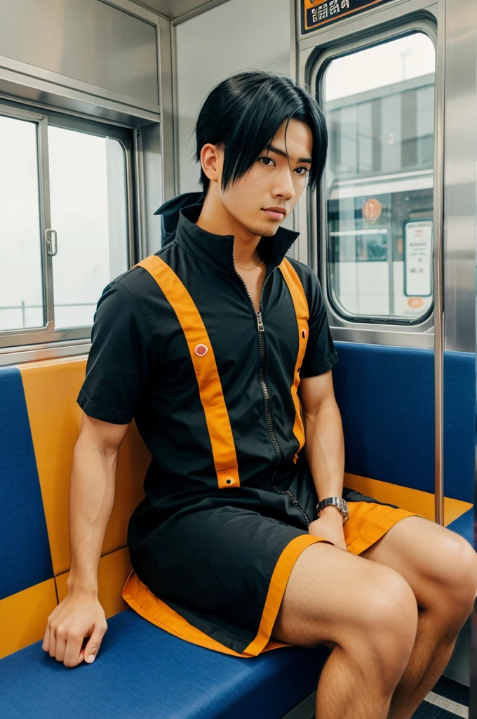 Naruto, sauske, traveling in train, wearing street boy dress
