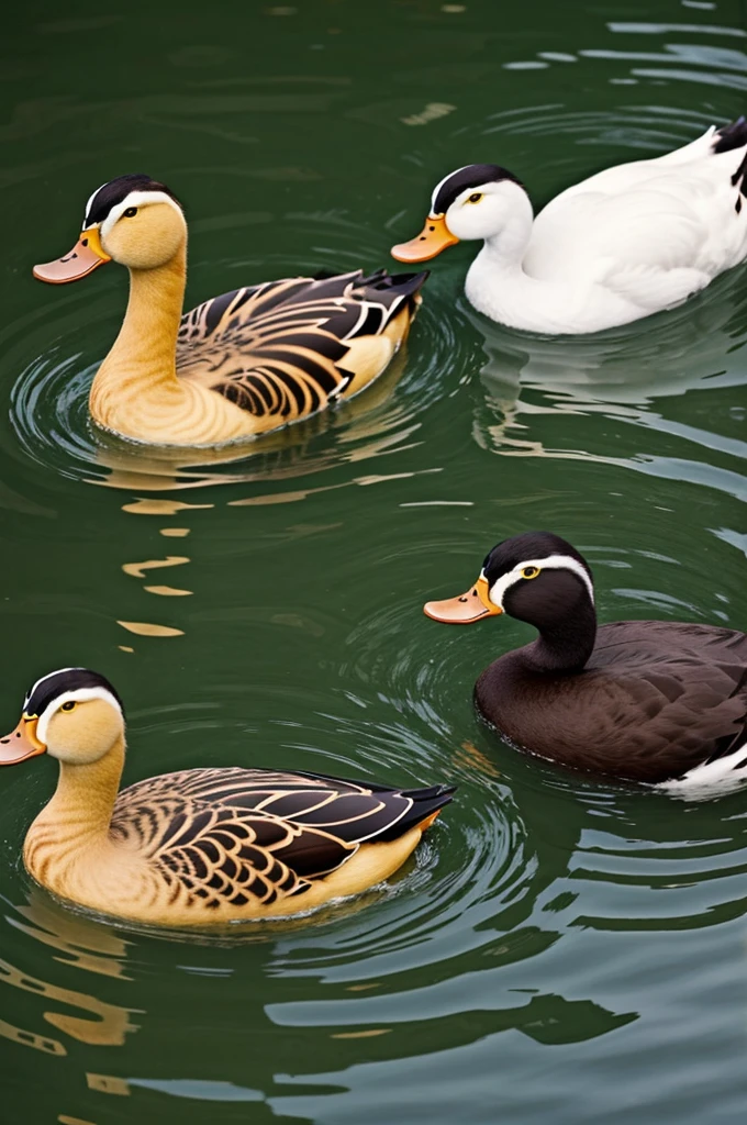 A happy cat pointing forward on top of a duck,  and the duck looking at him tenderly in the water while he swims