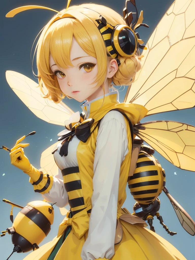 anime girl with bee costume and goggles holding a small bee, Insect Trainer Girl, human structure bee concept art, (bee), best anime 4k konachan wallpaper, fantasy beekeeper, Clean and detailed anime art, Detailed anime character art, Official Art, based on bumblebee, closeup painting of bee, Official Artwork, Kushat Krenz Key Women in Art