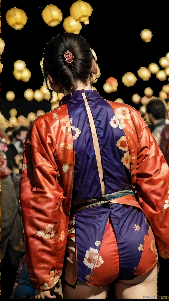 Atmosphere of the Chinese lantern festival,Fireworks,There are a lot of people.,Turn your back on the camera.