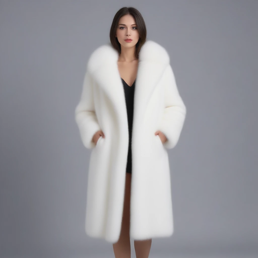 A very wide and very thick, very long white fox fur coat, fifty centimeters d'thickness, fluffy, naturel, with an ultra thick white and sand mink fur collar, Trois couches, about the best models from Venezuela, bare shoulders, and two big breasts revealed by the fur, under the sun , yacht deluxe, port of Monaco , en haute résolution de la plus high quality、,Photo 8K HDR), realistic texture, realistic shadows,