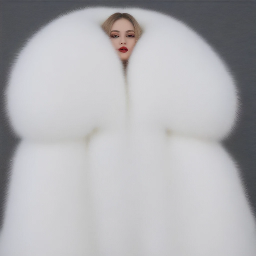 A very wide and very thick, very long white fox fur coat, fifty centimeters d&#39;thickness, fluffy, naturel, with an ultra thick white and sand mink fur collar, Trois couches, about the best models from Venezuela, bare shoulders, and two big breasts revealed by the fur, under the sun , yacht deluxe, port of Monaco , en haute résolution de la plus high quality、,Photo 8K HDR), realistic texture, realistic shadows,