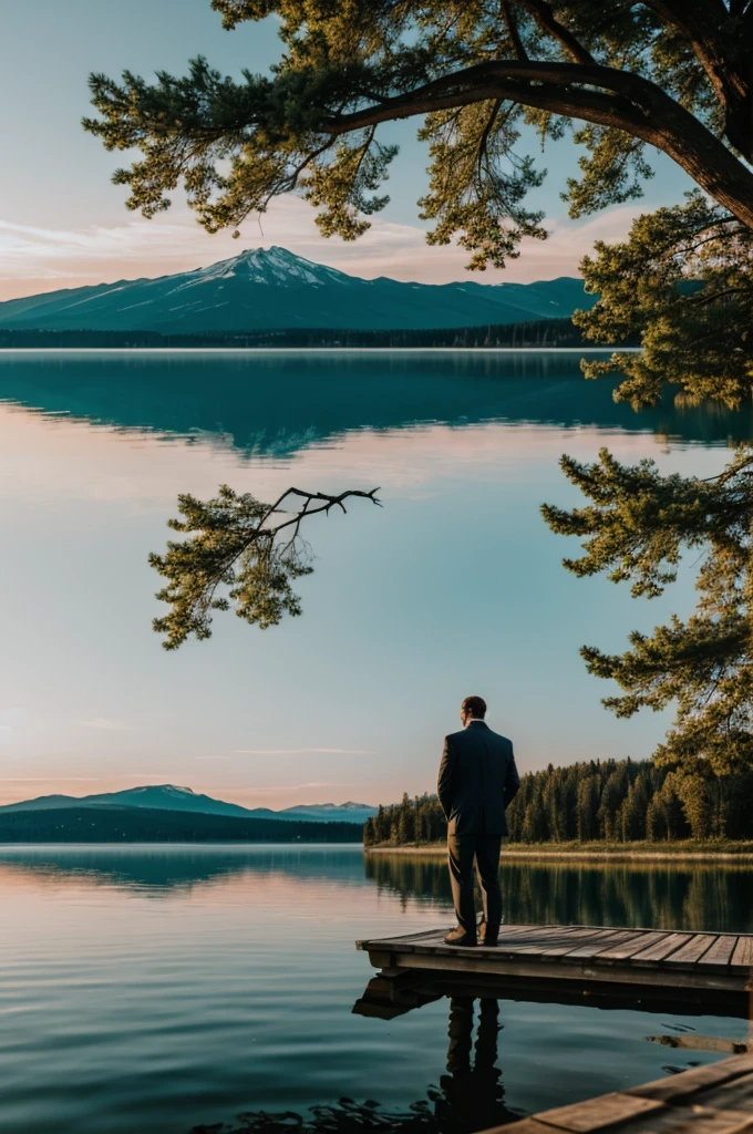 create an image of a man on a lake