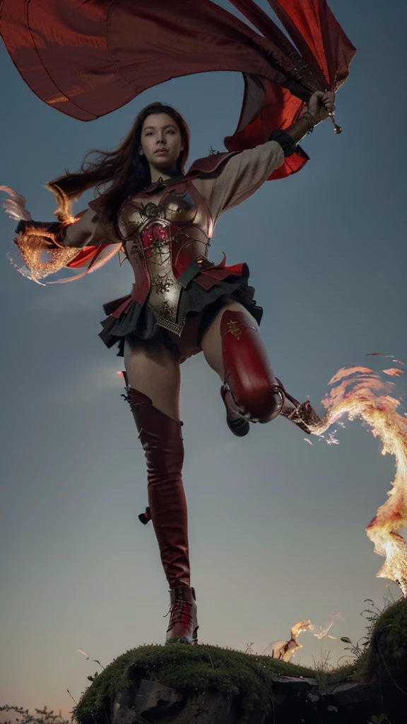 Absurd resolution, high resolution, (work of art: 1.4), hiper-detalhe, and moss, red armor with red wings, floating flight in the sky (1.8) The background is wild, fire