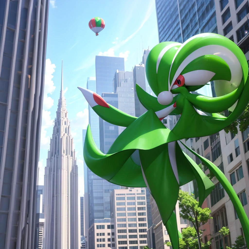 Pokémon Gardevoir made from giant balloon flying through the city close to exploding