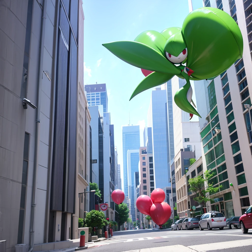 Pokémon Gardevoir made from giant balloon flying through the city close to exploding