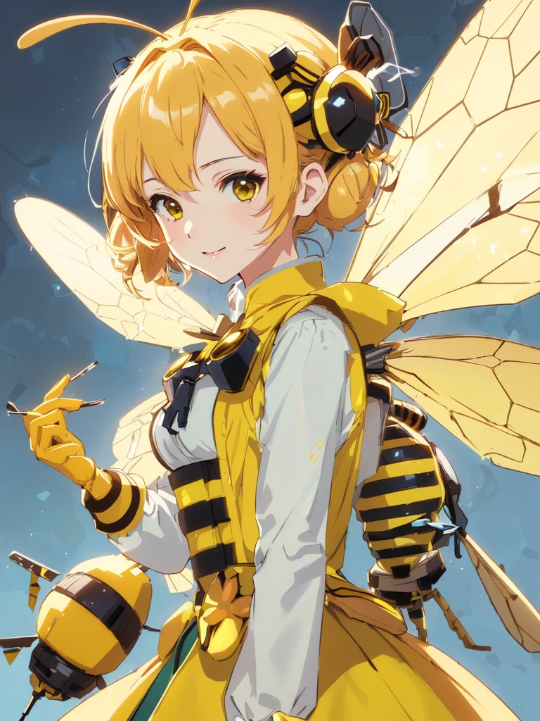 anime girl with bee costume and goggles holding a small bee, Insect Trainer Girl, human structure bee concept art, (bee), best anime 4k konachan wallpaper, fantasy beekeeper, Clean and detailed anime art, Detailed anime character art, Official Art, based on bumblebee, closeup painting of bee, Official Artwork, Kushat Krenz Key Women in Art