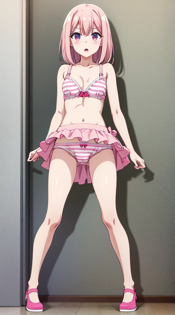 Pink stripes々Panties、1 girl、Pink stripes々bra、Without skirt
