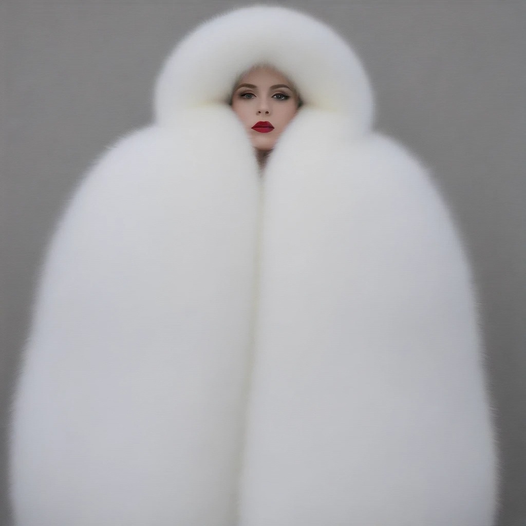 A very wide and very thick, very long white fox fur coat, fifty centimeters d&#39;thickness, fluffy, naturel, with an ultra thick white and sand mink fur collar, Trois couches, sur MILF 45 ans, bare shoulders, and two big breasts revealed by the fur, under the sun , yacht deluxe, port of Monaco , en haute résolution de la plus high quality、,Photo 8K HDR), realistic texture, realistic shadows,