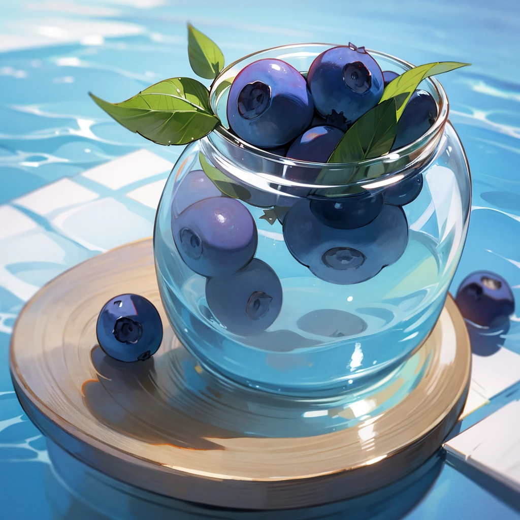 blueberry in clear water  