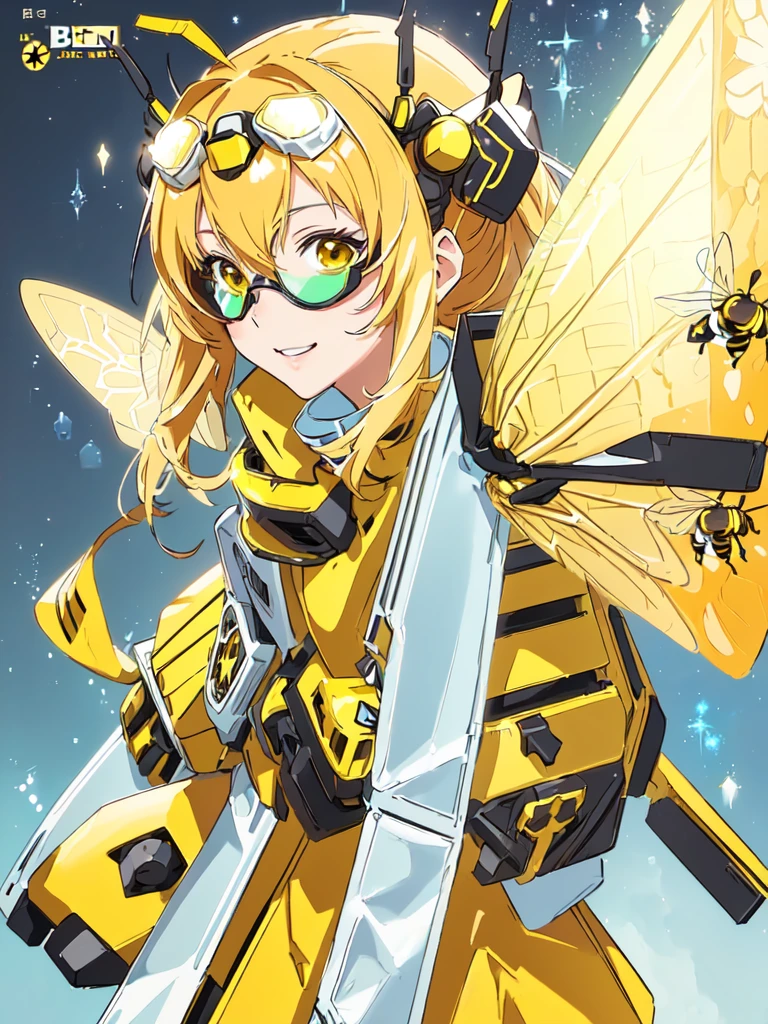 anime girl with bee costume and goggles holding a small bee, Insect Trainer Girl, human structure bee concept art, (bee), best anime 4k konachan wallpaper, fantasy beekeeper, Clean and detailed anime art, Detailed anime character art, Official Art, based on bumblebee, closeup painting of bee, Official Artwork, Kushat Krenz Key Women in Art