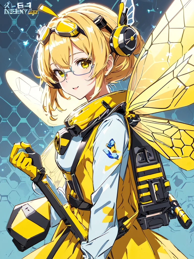 anime girl with bee costume and goggles holding a small bee, Insect Trainer Girl, human structure bee concept art, (bee), best anime 4k konachan wallpaper, fantasy beekeeper, Clean and detailed anime art, Detailed anime character art, Official Art, based on bumblebee, closeup painting of bee, Official Artwork, Kushat Krenz Key Women in Art