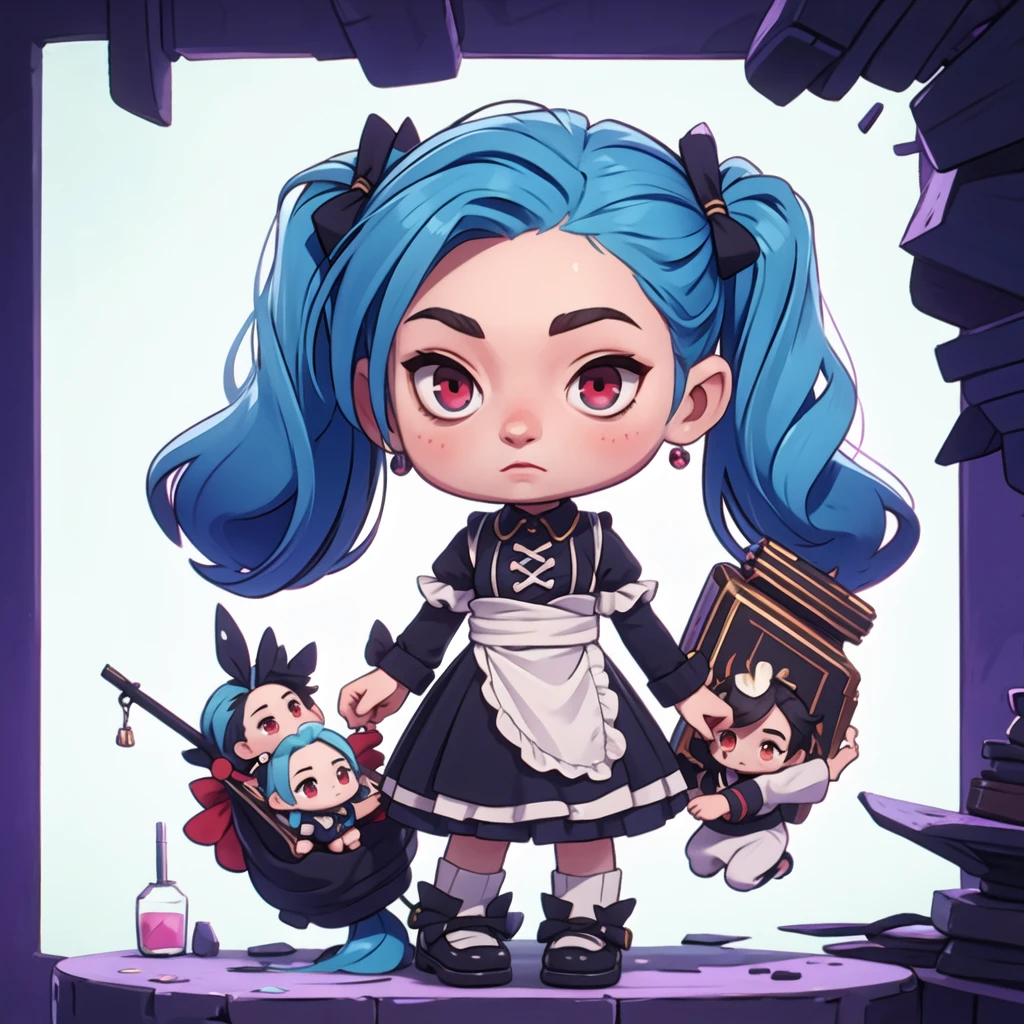 light blue Long twin tails Red Eye Maid clothes Chibi Character