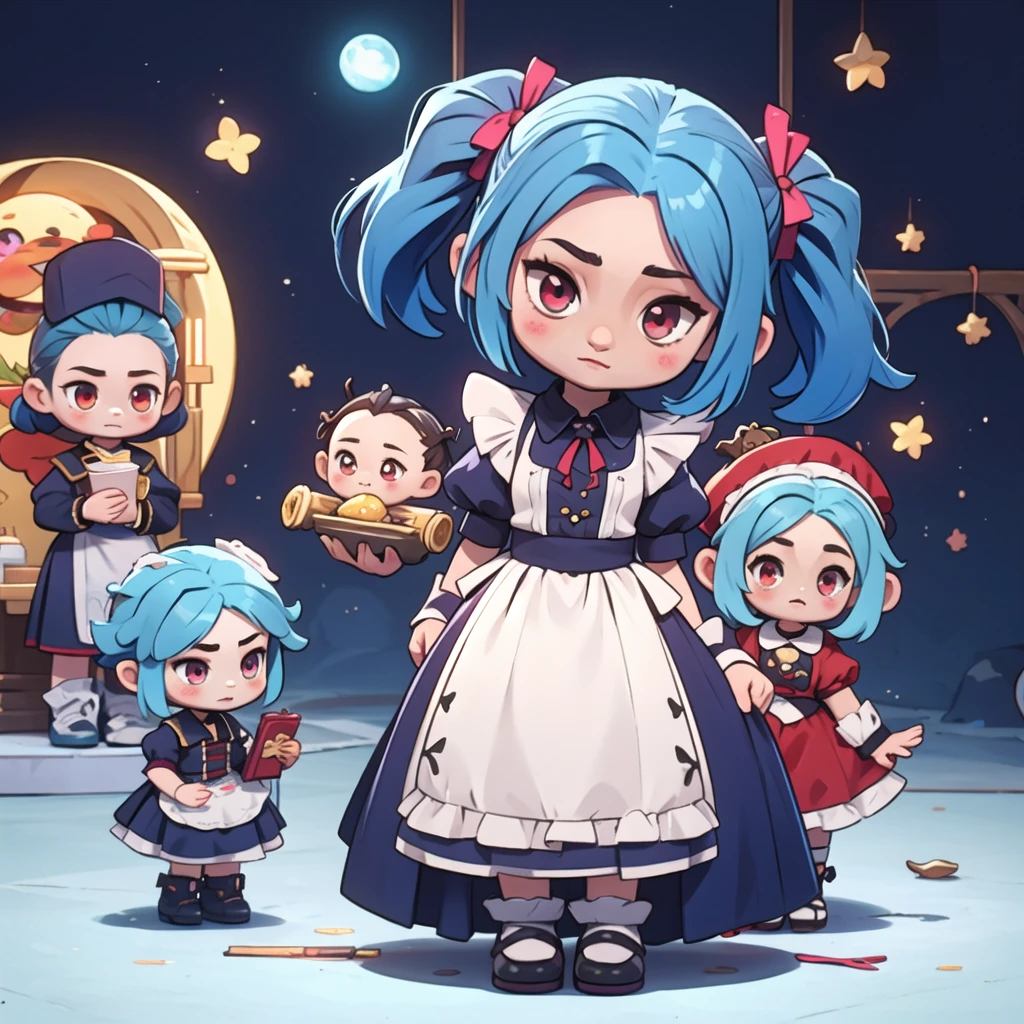 light blue Long twin tails Red Eye Maid clothes Chibi Character