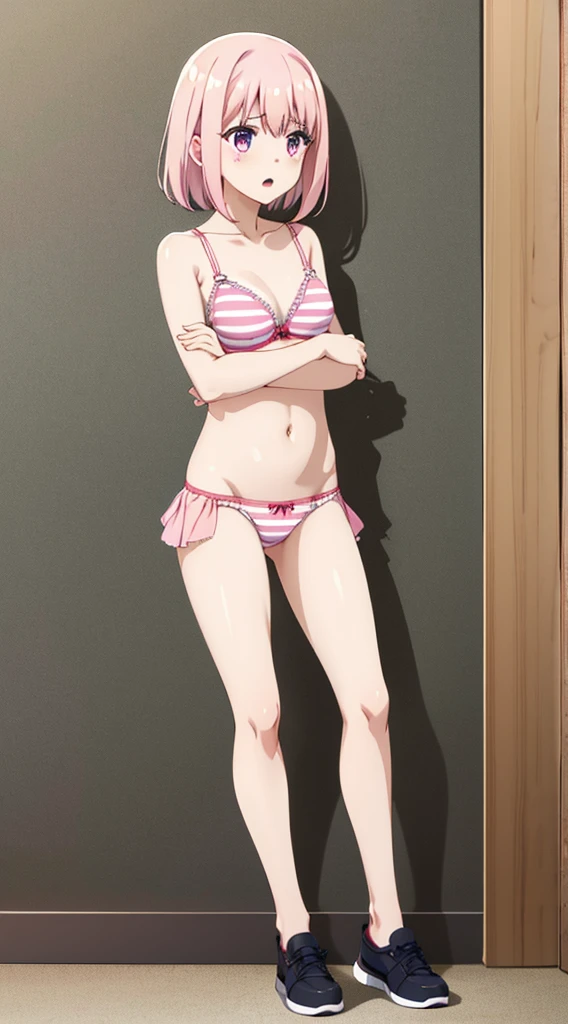 Pink stripes々Panties、1 girl、Pink stripes々bra、Without skirt