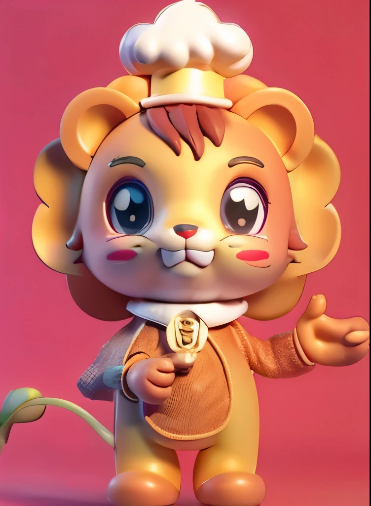 lion wearing a hat，Cute lion，3D Model，3D Rendering，Solid color background，3D Rendering