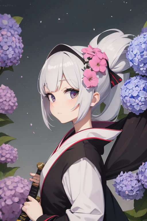 pop pop pop,skeleton,cute cute cute,cartoon character,chibi character,Samurai,Break kimono,sheath,headband,Break holding katana  in right hand,Break masterpiece,best quality,super detailed,super fine illustration,8k quality,anime style,ass pov,perfect hands,perfect face,BREAK Hydrangea,rain,detailed background,masterpiece