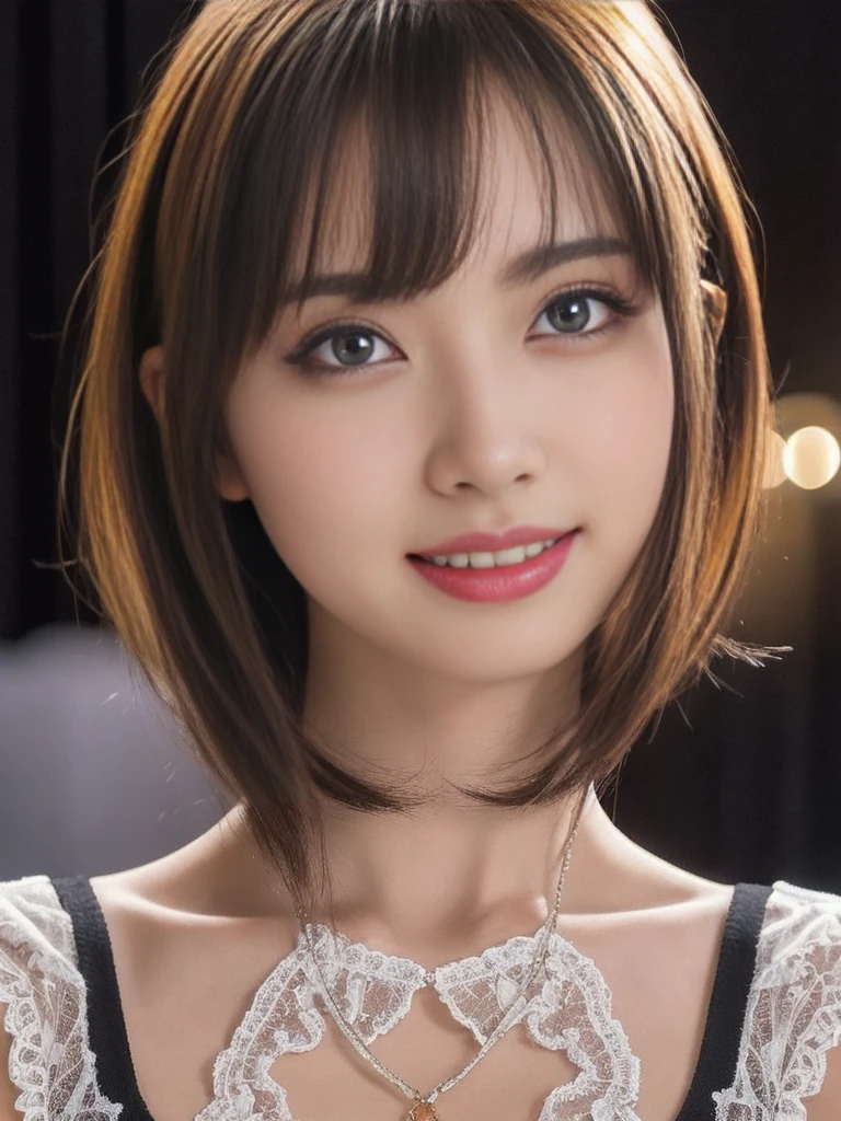 (Sexual climax:2.0),(Orgasm:2.0),(ecstasy:2.0),short hair,Part-time job at a bar,((Wearing laced negurije:2.0)),16 year-old,(1 Ultra cute Japan girl:1.5),(Detailed face,ultra detailed eyes, incredible Beautiful eyes,symmetry dropped eyes:2.0),(No Makeup,laugh:2.0)best quality, 4k, 8k, highres, masterpiece, ultra-detailed, realistic, photorealistic, photo-realistic, HDR, UHD, studio lighting, ultra-fine painting, sharp focus, physically-based rendering, extreme detail description, professional, vivid colors, bokeh