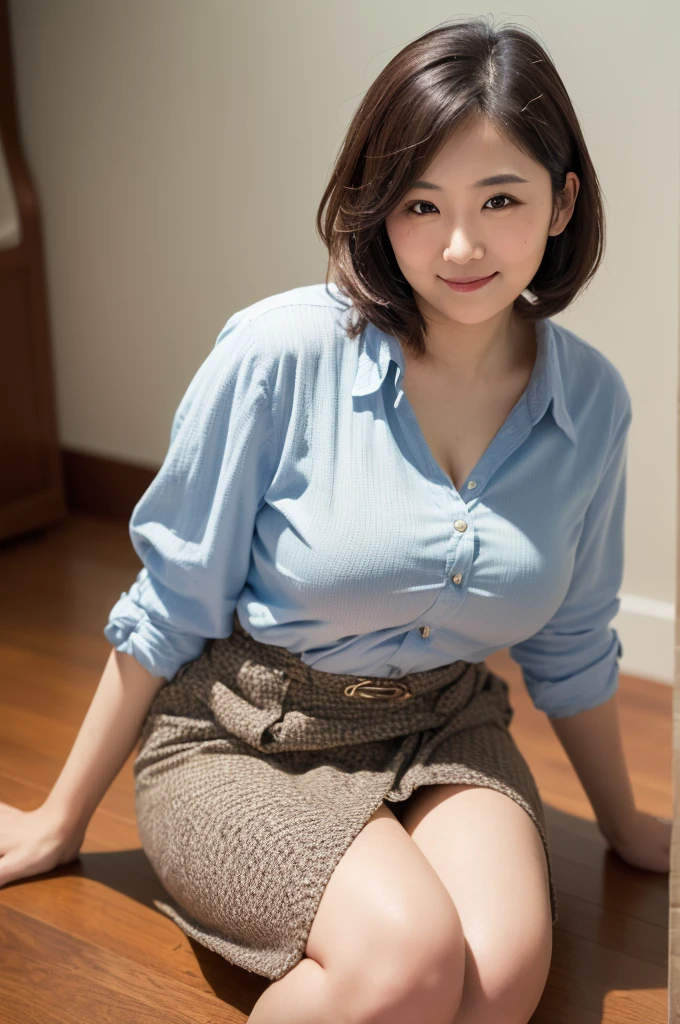 (Highest quality, masterpiece,Photo Real,Super detailed,Textured skin:1.2),From above, break (Put your hands on your knees),(Bend your waist forward),((Tilt your upper body)),1 Girl,
break (mini skirt),(shirt),
break (Japanese single mother),(31age),
break (Medium Hairstyles),Natural Eyebrow,smile,