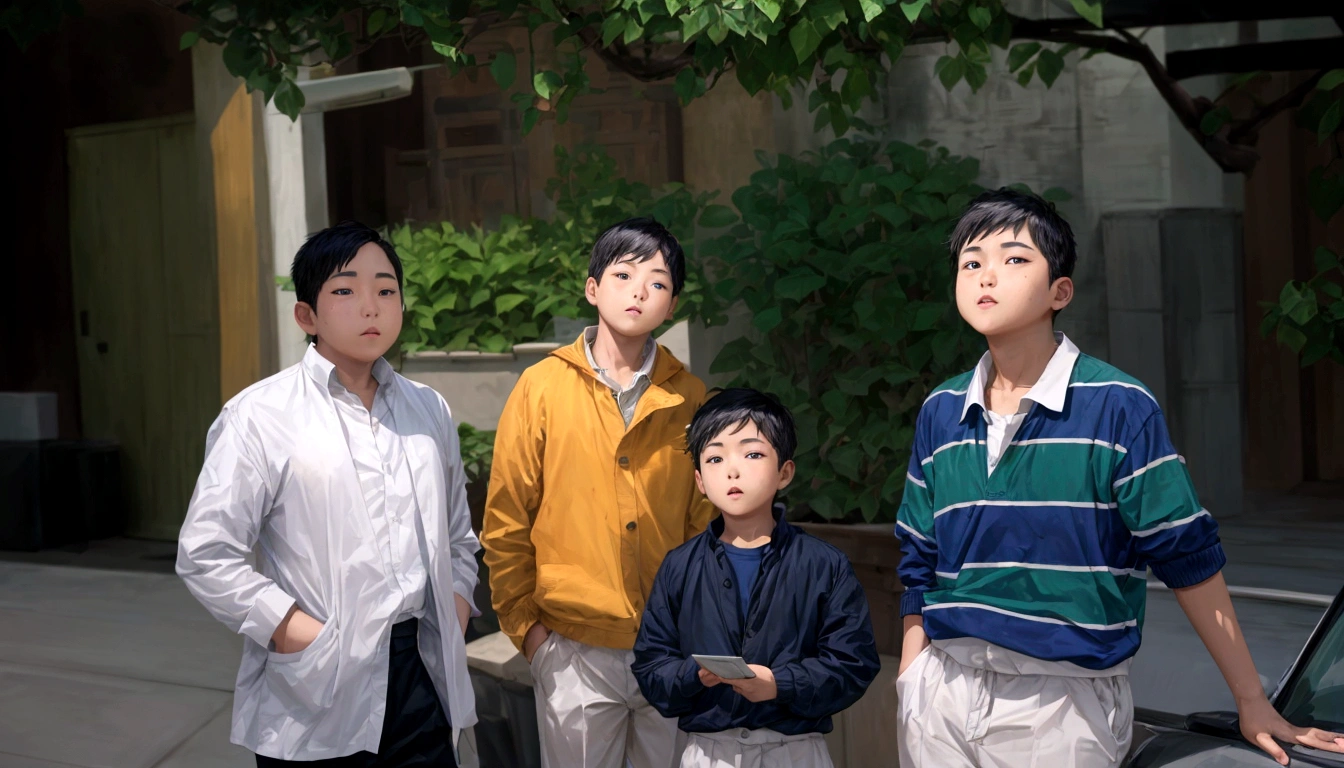 (4Boys, Cool, Flat-faced,), Ultra Details, 70mm lens