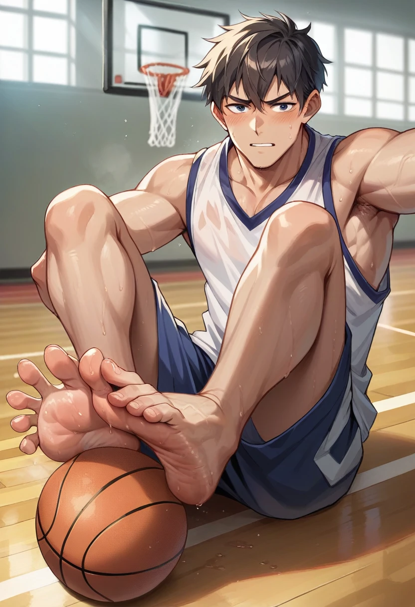 School basketball boy sweaty feet 