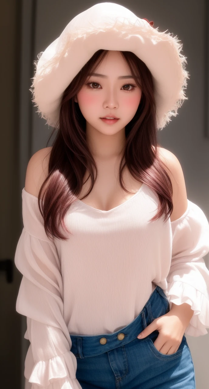 Filipina woman, Intimate, moaning face blush, red blushy cheeks, ponytail, feeling , beautiful thighs, in love, Having an orgasring summer mini dress